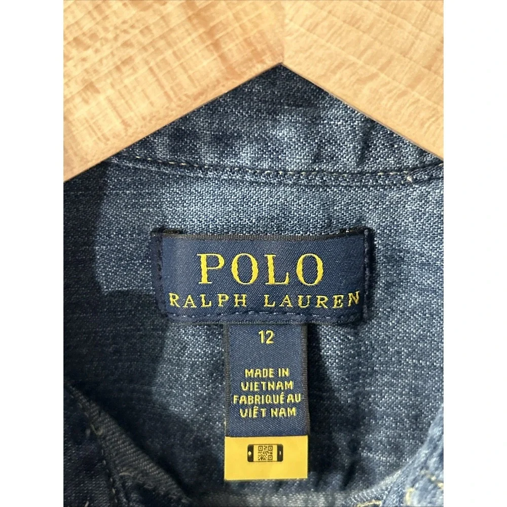 Girls Polo Ralph Lauren Denim Belted Shirt Dress Size 12 Size Western